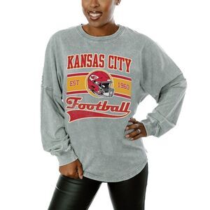 Women's Kansas City Chiefs Gameday Couture Gray Snow Wash Oversized Long Sleeve
